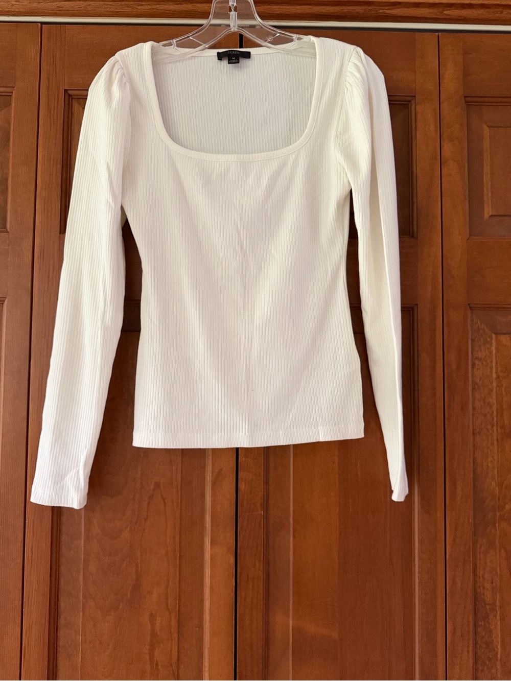 J. Crew White Ribbed Scoop-Neck Long Sleeve Top